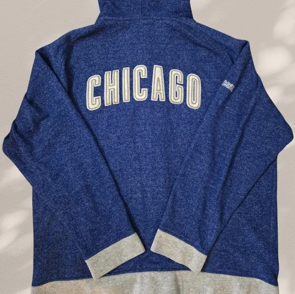 Stitches-Chicago Cubs Blue and Gray Zip-Up Sweater with Sporty Hood - Picture 5 of 5